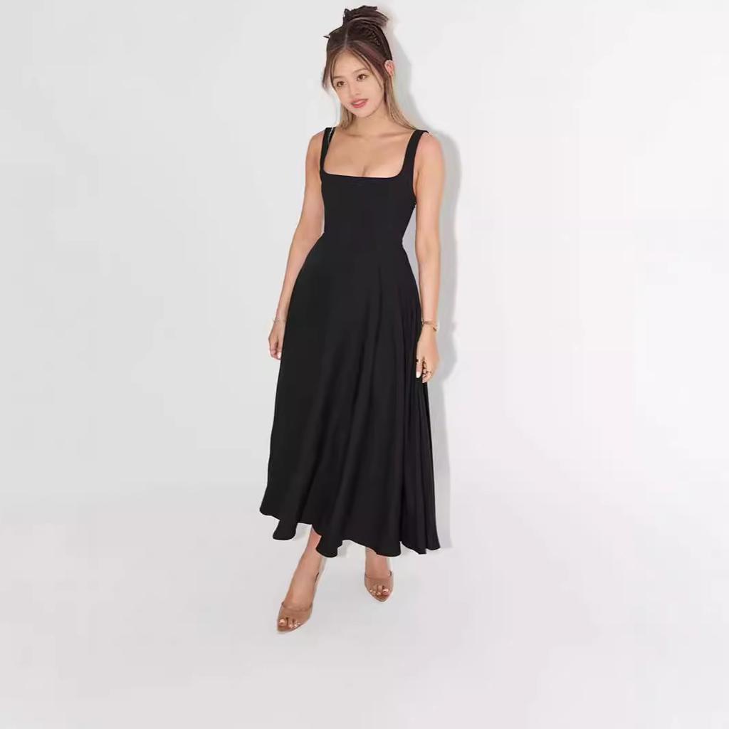 Women's Summer Simple Sexy Solid Colour Straps Slim Midi Dresses