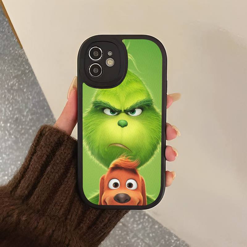 Чехол из твердой кожи с изображением рождественского зеленого монстра для iPhone 13 12 Mini 11 14 Pro Max Xs X Xr 7 8 Plus 6 6s Se 2022, силиконовый чехол
