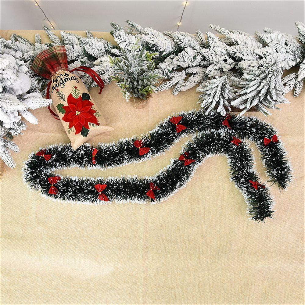 New Year Christmas Tree Ornament Snowflake Strips Ribbon Garland With Bowknot Dark Green Ribbon