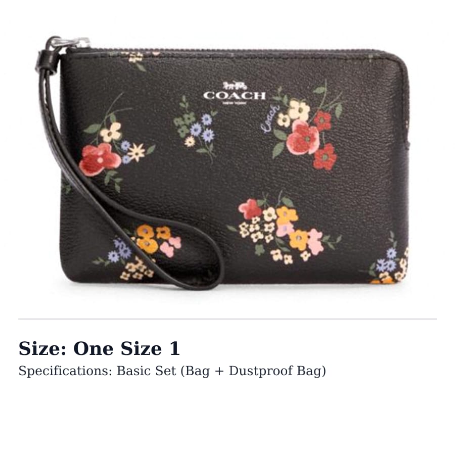 COACH Corner Zip Leather Pochette Coin Purse Wrist Clutch Small Women's Black 7248-SVA47