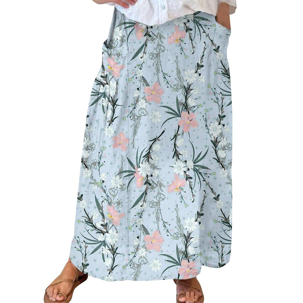 Женская повседневная свободная юбка-макси в стиле бохо с эластичной резинкой на талии, пляжная, струящаяся, с карманом