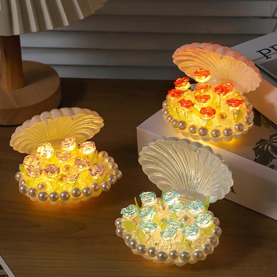 Роза Ночник Цветок Лампа Ракушка Свет Роза Спальня Настольные Лампы Теплый Свет Атмосферы Уникальные Подарки для Женщин Ее Подруги Жены