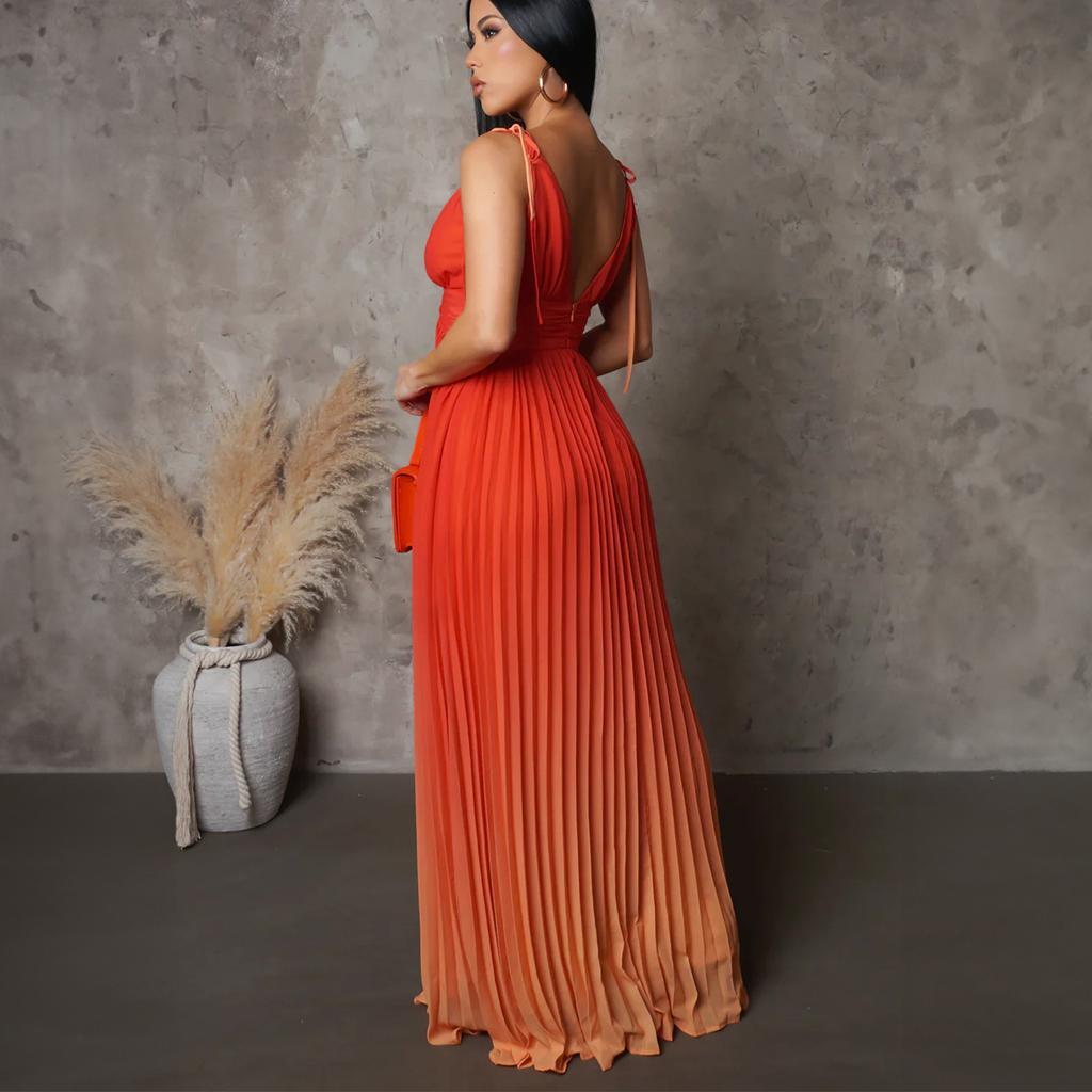 Sexy Backless Gradient Strap Dress Fashionable Long Dress for Summer