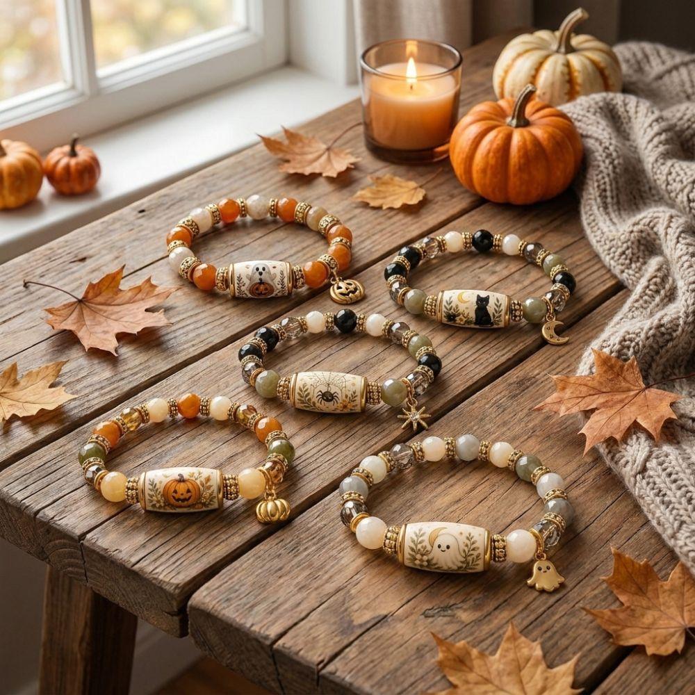 Vintage Halloween Beaded Bracelet Handmade Crystal Holiday Bracelet For Women Men