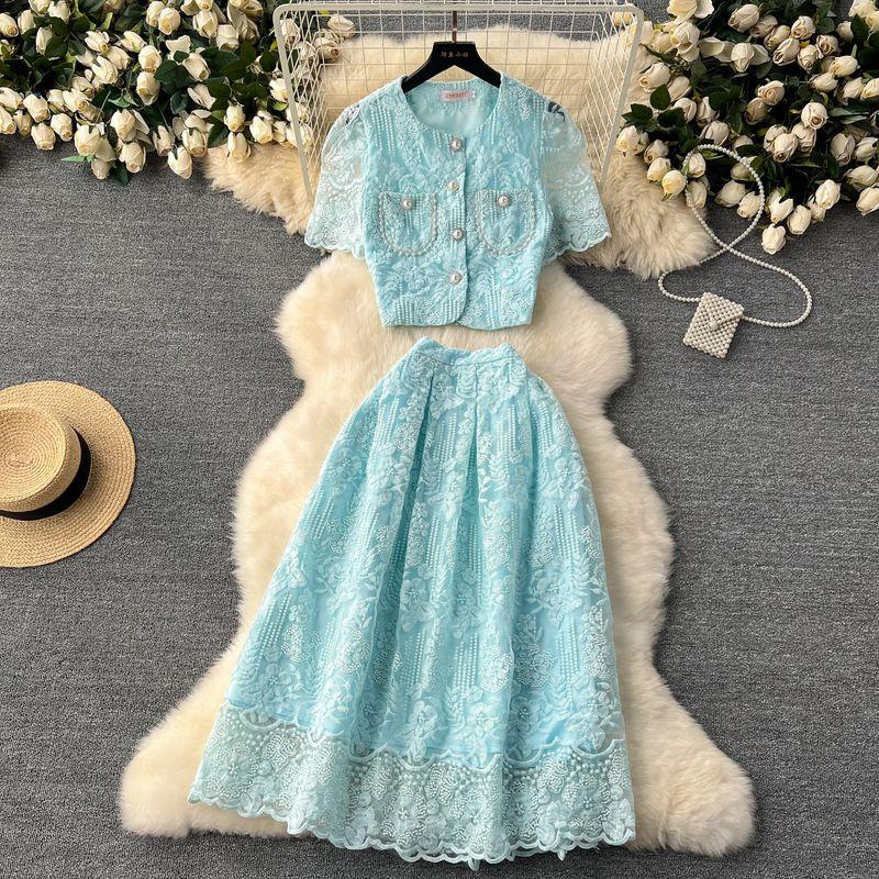 Стиль светской львицы Вязаные крючком рукава-буфы Высокая талия Приталенное кружево