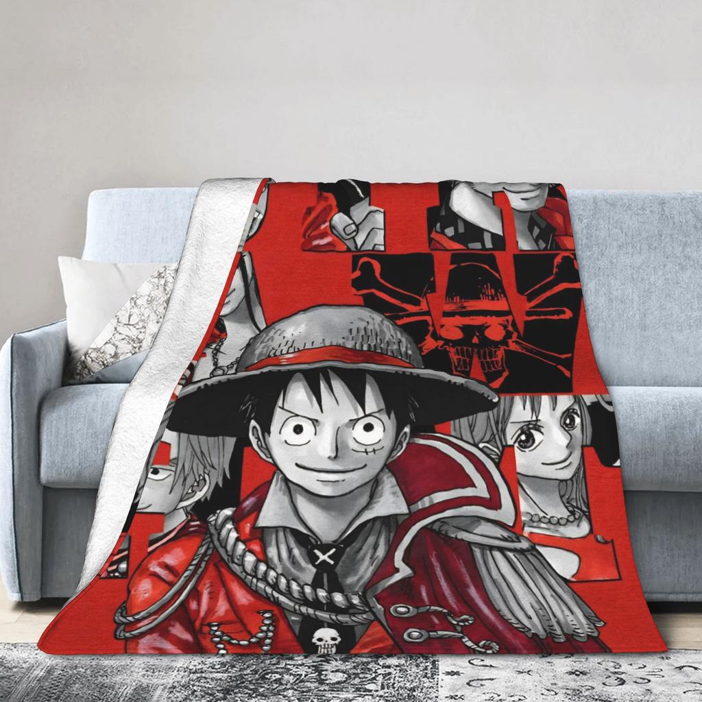 Luffy Anime Fleece Throw Blanket Luffy Zoro Sanji Blankets for Bed Car Super Soft Bedding Throws,