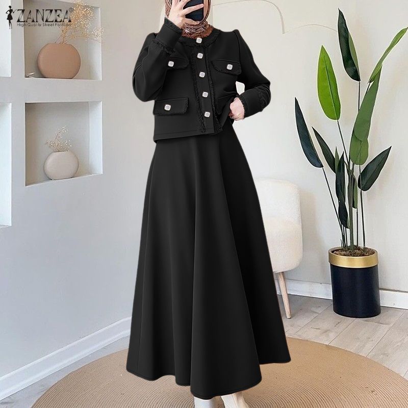ZANZEA Женская блузка с длинным рукавом и длинные юбки, повседневные костюмы-двойки