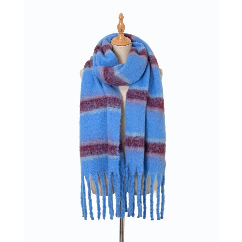 New Autumn and Winter Thickened Loop Yarn Braided Tassel Striped Imitation Cashmere Scarf