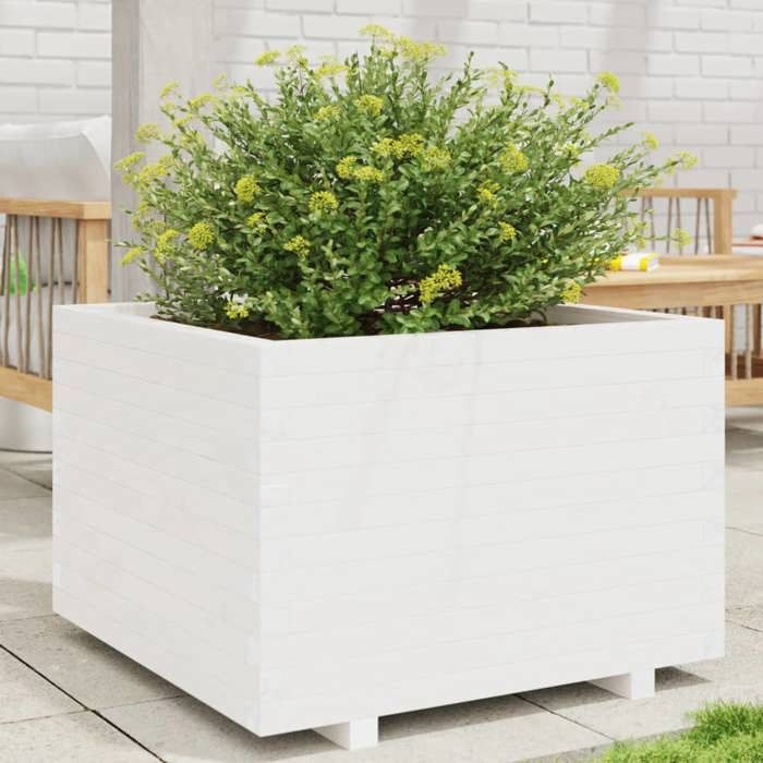 VidaXL Jardinière blanc 70x70x49,5 cm bois de pin massif, jardinière d'extérieur, bac à fleurs, boîte à plantes, jardinière 847364