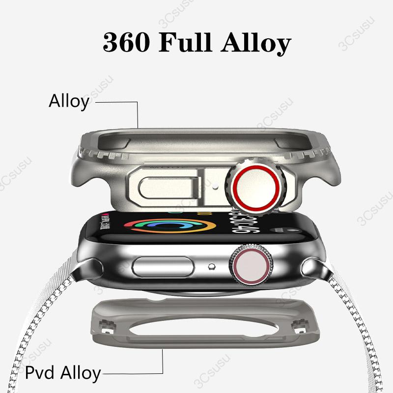 Металлический бампер для Apple Watch 45 мм, 44 мм, защитная рамка для iWatch Series 9, 8, 7, 6, 5, 4, SE, замена на Ultra 2, 49 мм
