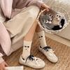 1pair Cute Women Socks Puppy Socks For Women Animal Pattern Cotton Socks With Fur Ball Funny Mid-tube Socks Calcetines Mujer