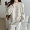 Women's Autumn & Winter Korean-Style Lazy Vibe Crew Neck Pullover Sweater Solid Color Long Sleeve Inner Wear Knit Base Layer
