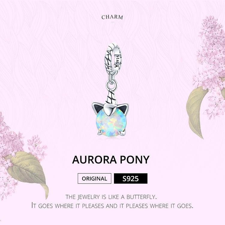 BAMOER Opal Cute Pony Pendant 925 Sterling Silver Charm Pendant for Original Bracelet Bangle Women Fashion Jewelry
