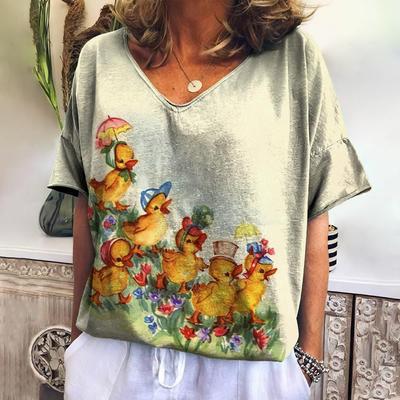 Летняя женская одежда больших размеров, футболка с v-образным вырезом и короткими рукавами, женский простой пуловер, повседневные топы с принтом животных в стиле ретро, ​​новинка 2024 года