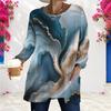 Women Plus Size Round Neck Long Sleeve Swirl Printed Colorful Loose Longline T Shirt With Pockets