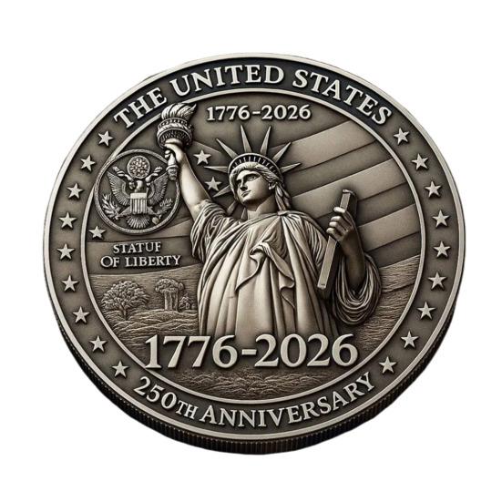 US 250th Anniversary Souvenir Coin Double-Sided Carved United States History Commemorative Badge Round Metal Collection Coin Patriotic Decoration