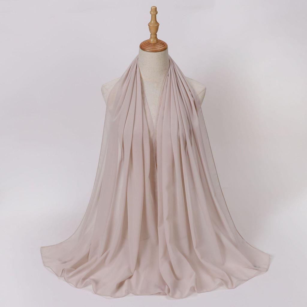 Этнический шифоновый хиджаб-шарф с жемчугом - Однотонный, Длинный стиль для Ближнего Востока и Африки