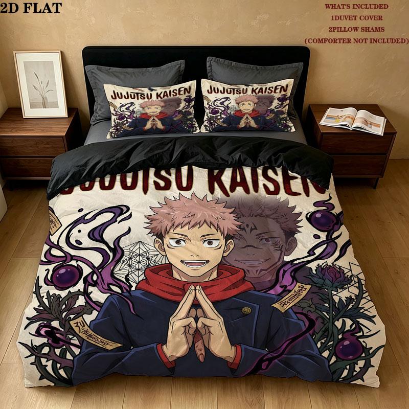 Jujutsu Kaisen Pattern Bedding Quilt Set Quilt Cover Pillowcase Home Birthday Gift(1 * duvet cover + 2 * pillowcase, without core)