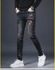 2024 Мужские облегающие эластичные джинсы в стиле ретро - повседневные брюки в корейском стиле на весну и осень