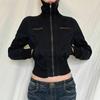 Y2k Streetwear Black Zip Up Jacket Women Autumn Winter Turtleneck Long Sleeve Cropped Coat Vintage Punk Outwear Casual Clothes