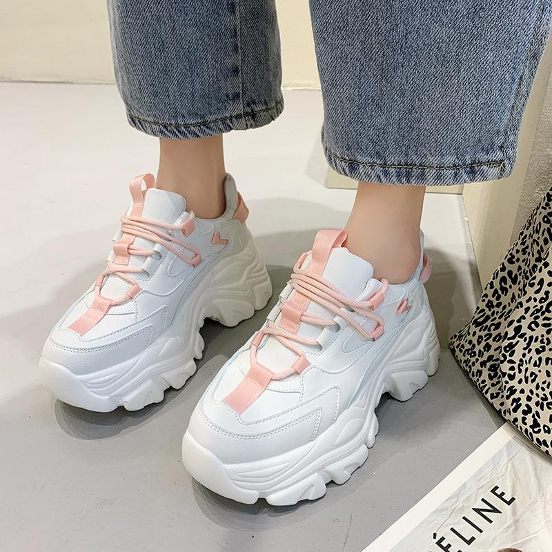 Туфли на платформе женские повседневные вулканизированные туфли новые модные женские кроссовки на толстой подошве Basket Femme Chunky Sneakers женские ef5ser4