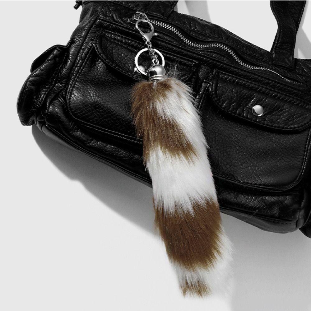 Retro Tail Hanging Keychain Long Hair Plush Tail Keyring Sweet Cool Bag Charms Purse Handbag