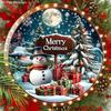 Warm Winter Wooden Christmas Sign with Snowman Pattern, Merry Christmas Round Sign for Front Door Wall Hanging Decor, Ideal Christmas Decoration