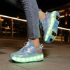 Kid's with Brake Roller Skates Removable Flat Charging LED Four Wheels Glowing Sports Shoes Women's Glowing Sneakers