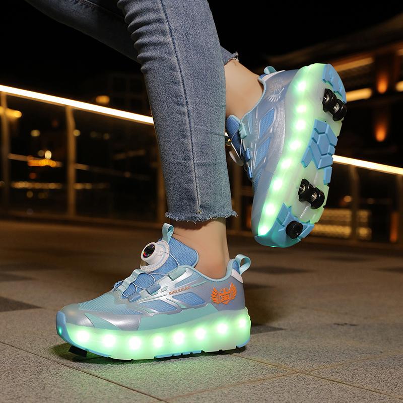 Kid's with Brake Roller Skates Removable Flat Charging LED Four Wheels Glowing Sports Shoes Women's Glowing Sneakers