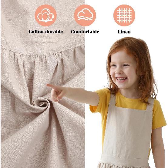 Kids Cross Back Apron with Pockets, Toddler Apron for Girls and Boys, Japanese Style Pinafore Aprons for Toddler Painting, Cooking, Baking, Gardening