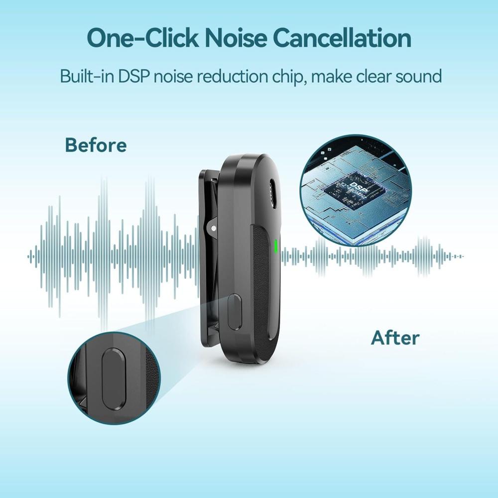 Wireless Lavalier Microphones ,2 Pack 2.4G Clip On Lapel Mini Mic with Noise Cancellation for Video Recording,Interview,Vlog,Live Streaming