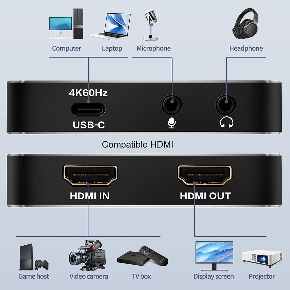 Совместимая карта видеозахвата 4K HDMI USB 3.2 4K60hz Low Latency Plug and Play 4Kp60 InputOutput