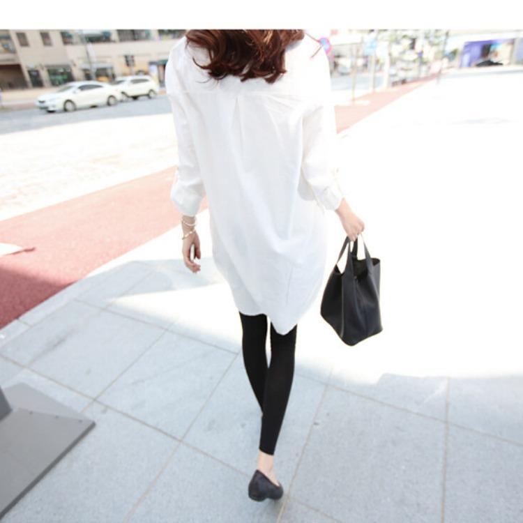 Женская рубашка BF Wind Loose Large Size Medium length Shirt Female Long Sleeves V-образный вырез White Casual Universal Shirt Temperament Elegant Fashion Top