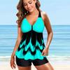 Женский купальник с подвесным вырезом, синий купальник с градиентными волнами и принтом, бикини, танкини