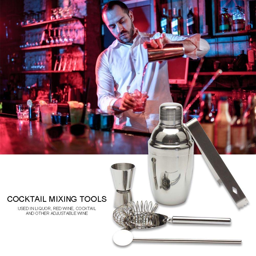 Steel 550ml Stainless Cocktail Shaker Set Wine Filter Cocktail Spoon Ice Tongs