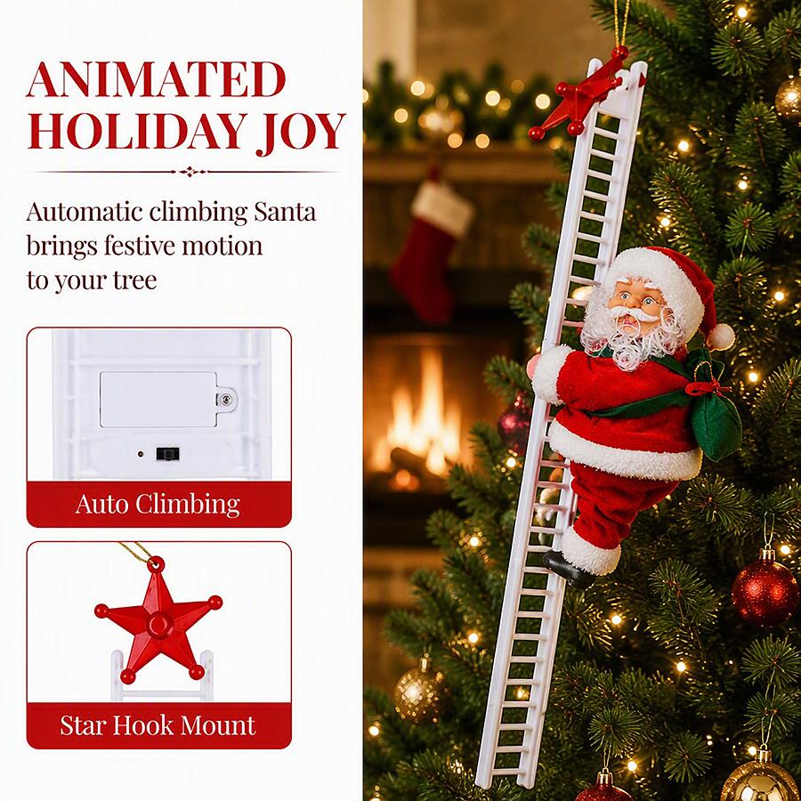 1pc Santa Claus Doll Climbing Ladder with Music, Rope Hanging Christmas Decor for Tree Door Staircase Porch School Mall Display