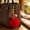 Heart Clasp Fluffy Ball Keychain Soft Plush Bag Charm Stylish Christmas Keychain  Party Favor