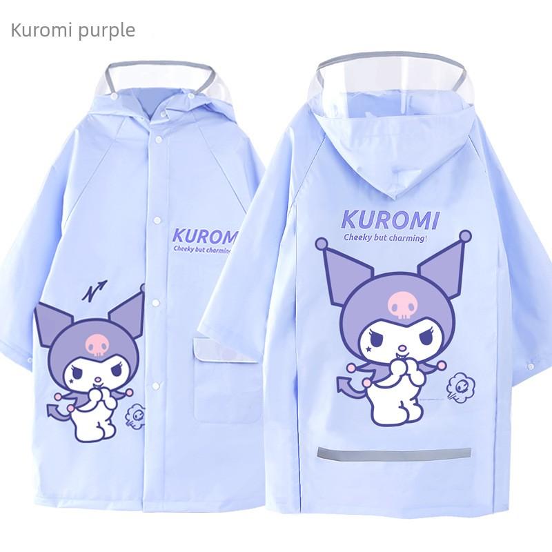 Kuromi Children's Raincoat for Girls with Backpack Space, Large Brim, Waterproof Jacket for Boys and Girls, Mid-Length Style