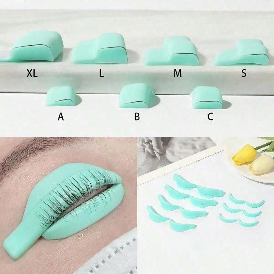 BLACKWINGS 7 Pairs Eyelash Perm Silicone Pads Blue, Curling Pads for Lash Lift,   with Size Guide Chart, Hypoallergenic Reusable Accessories