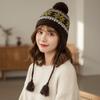 Теплая жаккардовая шерстяная шапка в корейском стиле, шапка-бини, повседневная вязаная шапка-пуловер, для девочек