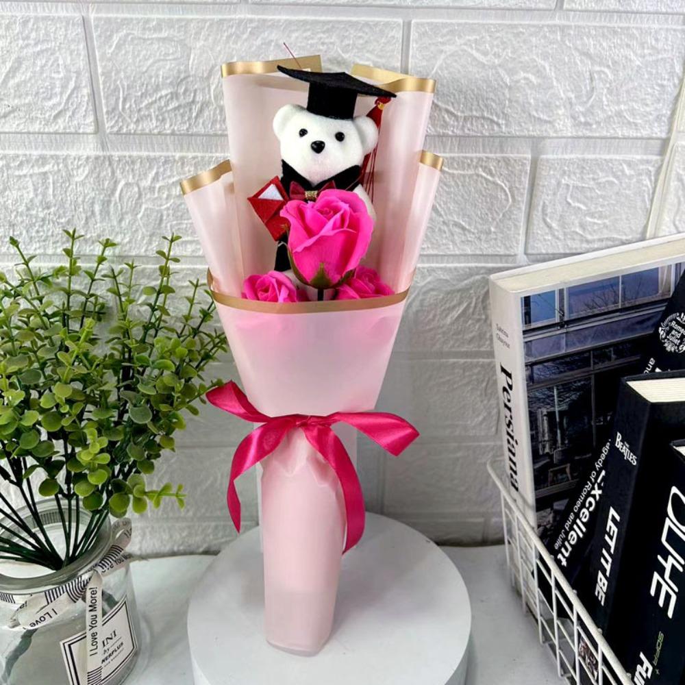 Sunflower Bear Bouquet Bouquet Decoration Rose Sunflower Soap Flower Plush Toy Birthday Party Cartoon Lovely Bear