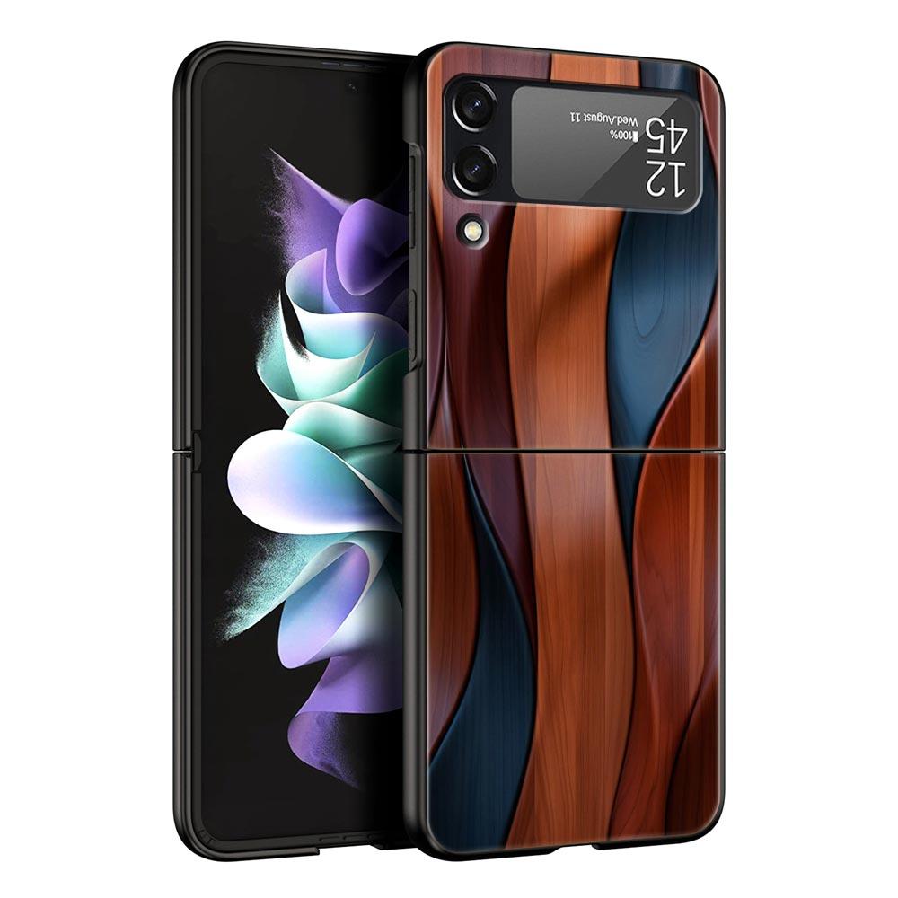 Luxury Vintage Wood Grain Pattern Hard PC Phone Case For Samsung Galaxy Z Flip 7 6 5 4 Black Cover For Galaxy Z Flip 3 Foldable