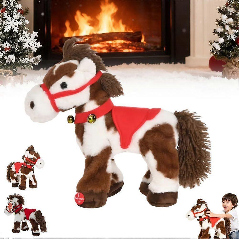 Electric Plush Horse, Interactive Spotted Pony, Plush Pet Huggable Stuffed Animal for Kids Christmas Birthday Gifts