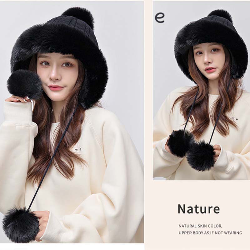 Шапка женская осенне-зимняя теплая вязаная шерстяная шапка милая дикая толстая теплая корейская версия плюшевой шапки Tide