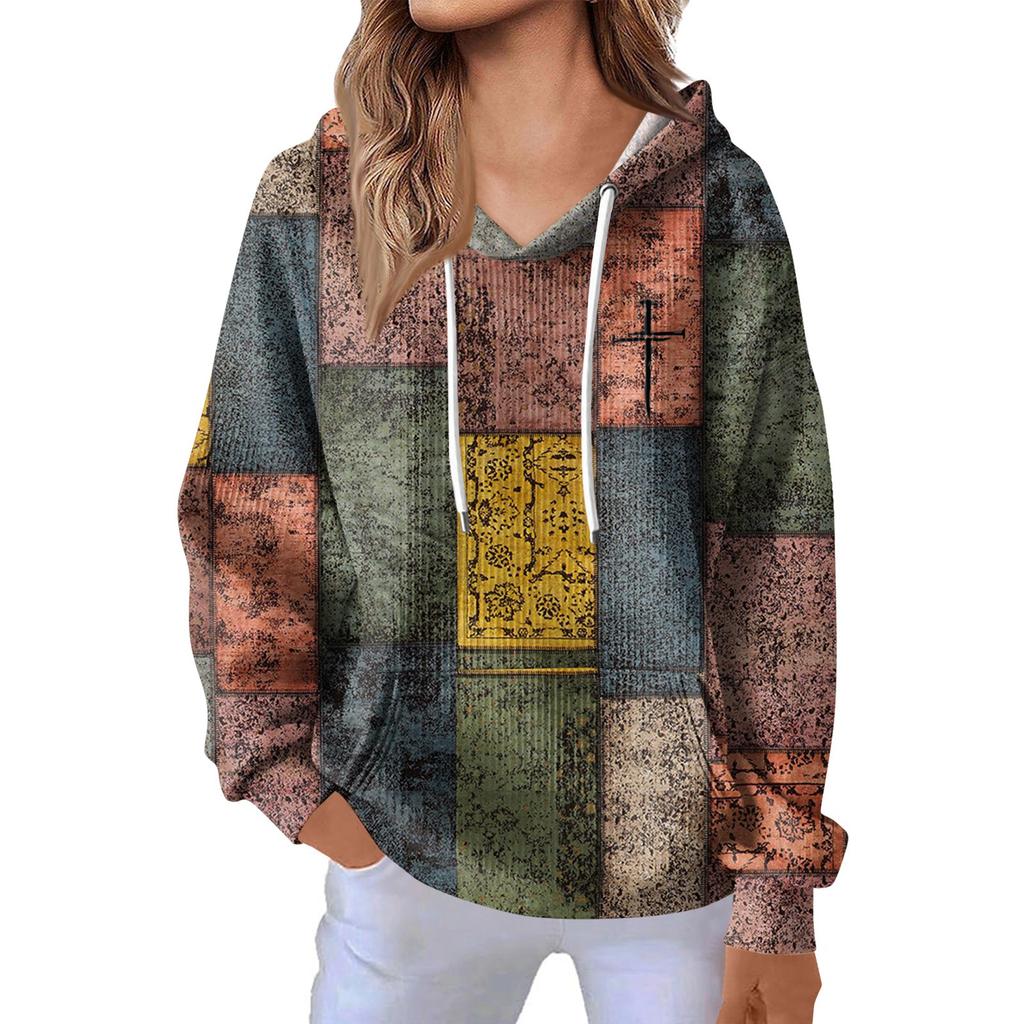 Women's Fashion Casual Long Sleeve Solid Color Hooded Sweatshirt Tops