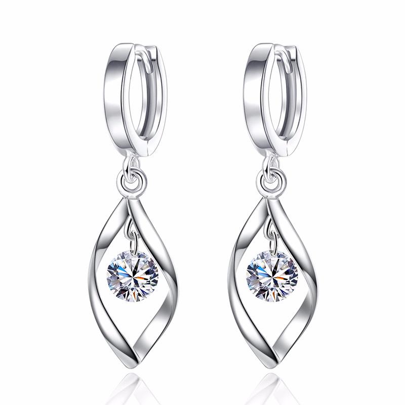 Zircon Simplified Silver Earrings for Women Rotating Love Pearl Earrings for Women Mid Length Earrings Twisting Fashion Earrings