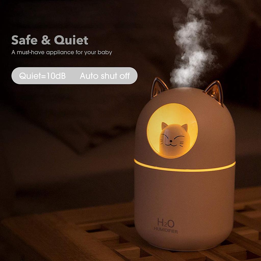 Увлажнитель воздуха Cute Cat Cool Mist для дома, ночник Cat Essential Pure Air для детской комнаты, легкая очистка, тихая работа, белый цвет