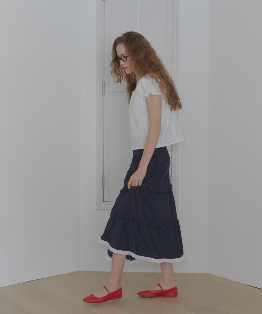 Margarine Fingers Frill Long Skirt (Navy)