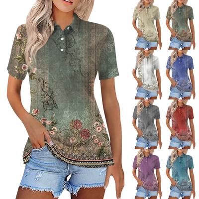 Женская модная повседневная рубашка с отворотом и коротким рукавом с цветочным принтом, женские топы на пуговицах