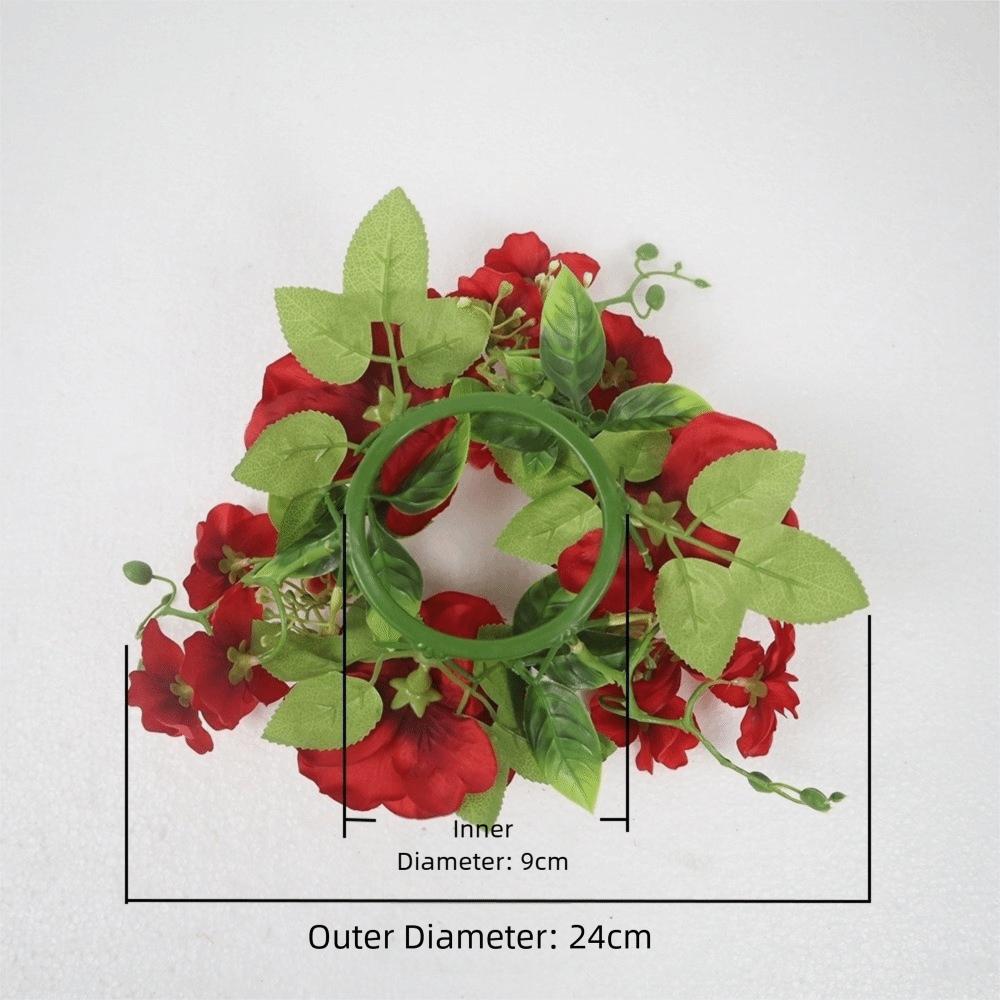 New Simulated Candlestick Wreath Silk Artificial Flowers Rhododendron Wreath Mini Candle Ring Christmas Ornament